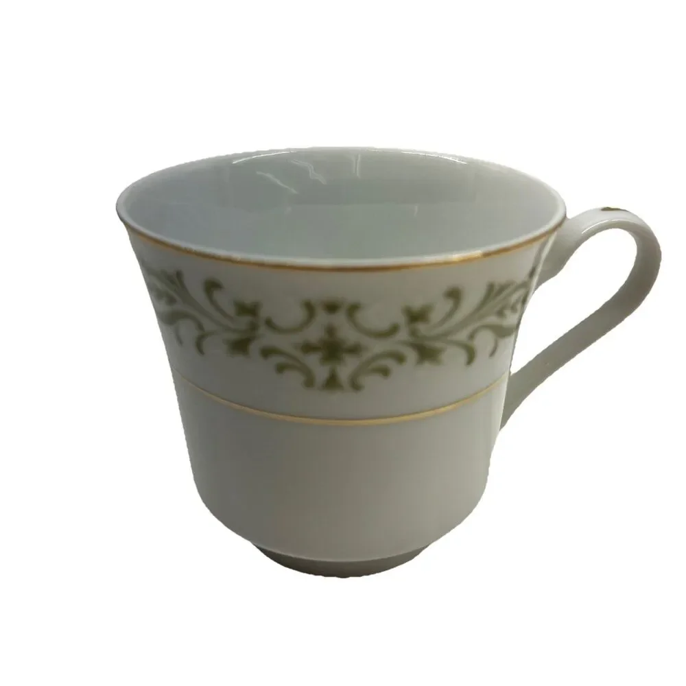 LOT OF 12 - Allegro Fine China Of Japan Green‎ White Gold Trim Tea Cups
